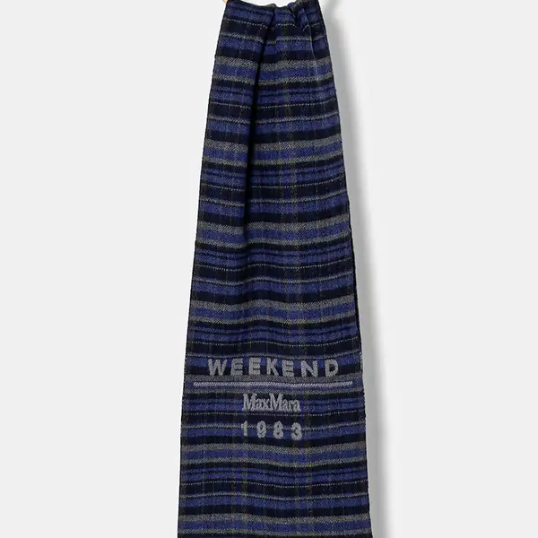 Vlněná šála Weekend Max Mara PAGELLA dámská, tmavomodrá barva, vzorovaná, 2525546085600