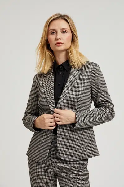 Dámské jednořadé sako typu houndstooth MOODO - černo-béžové