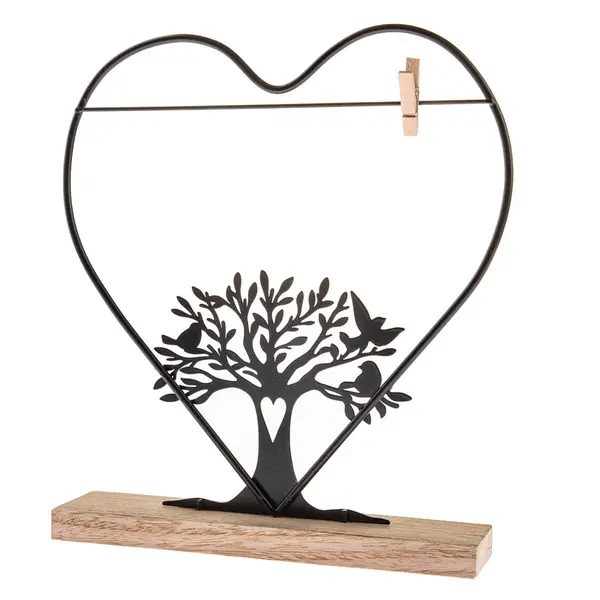 Kovová dekorácia – Strom s klipom na fotku a dreveným podstavcom