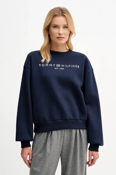 Mikina Tommy Hilfiger dámská, tmavomodrá barva, s potiskem, WW0WW47831