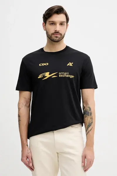 Bavlněné tričko Armani Exchange pánské, černá barva, s potiskem, XM001404 AF16432
