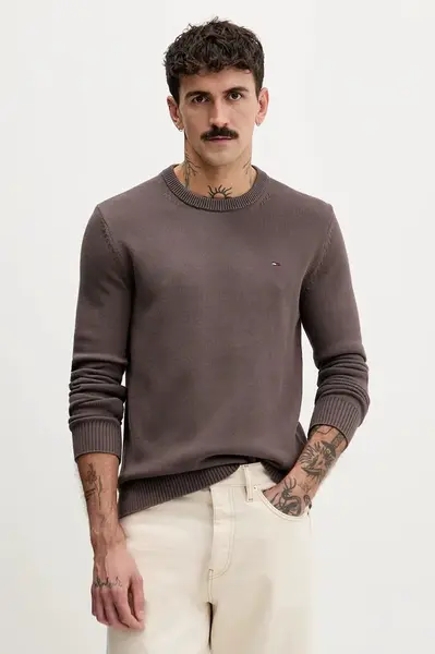 Bavlněný svetr Tommy Jeans pánský, vínová barva, DM0DM21787