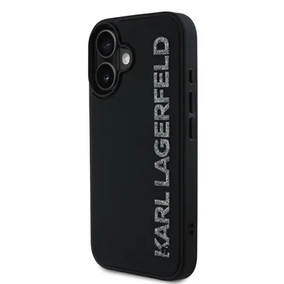 Zadní kryt Karl Lagerfeld 3D Rubber Glitter Logo Karl pro Apple iPhone 16, černá