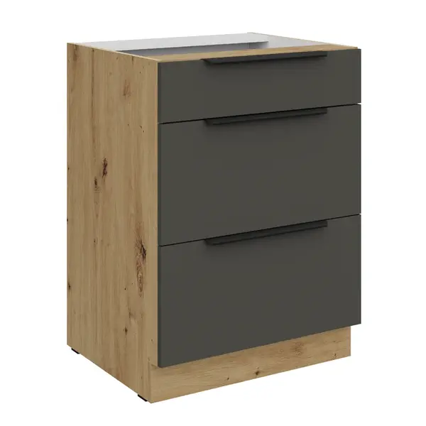 Spodní skříňka Aria 60 D 3S BB - Premium Box Barva korpusu: Dub artisan, Barva dvířek: GR - Graphite AFM
