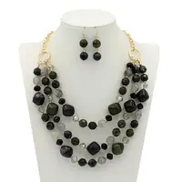 Alloy & Resin Beaded Multilayer Necklaces & Dangle Earrings Sets