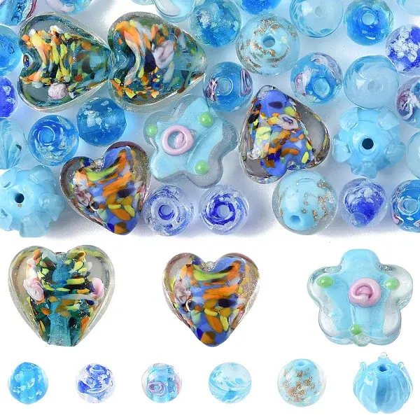 38Pcs Handmade Bumpy Glass Beads