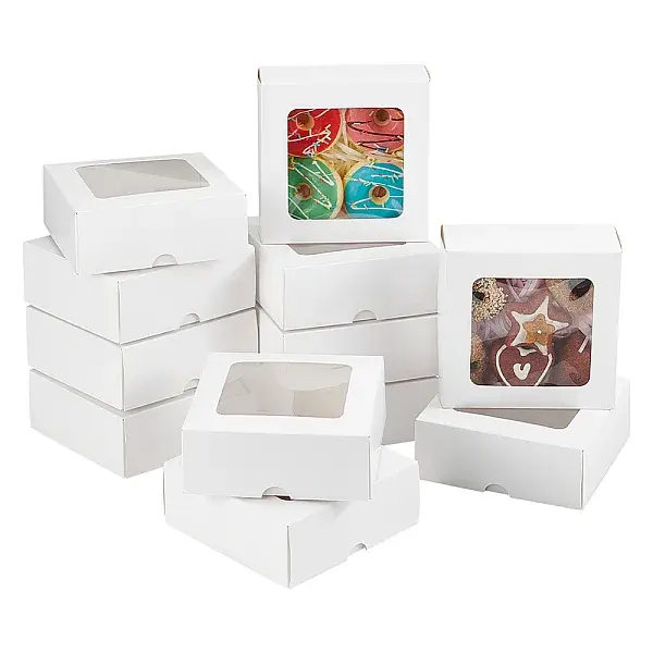 Square Paper Storage Gift Boxes with Clear Visible Window
