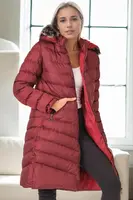 Z9690 DEWBERRY SHEARLING HOODED WOMEN'S COAT-BURGUNDY