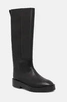 Kožené kozačky Calvin Klein CONCAVE WELT UKT BOOT LTH dámské, černá barva, na plochém podpatku, YW0YW01910