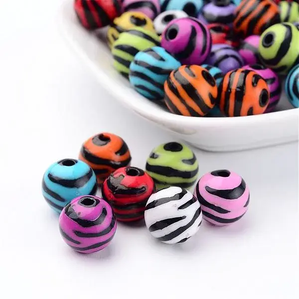 Mixed Zebra Striped Acrylic Beads