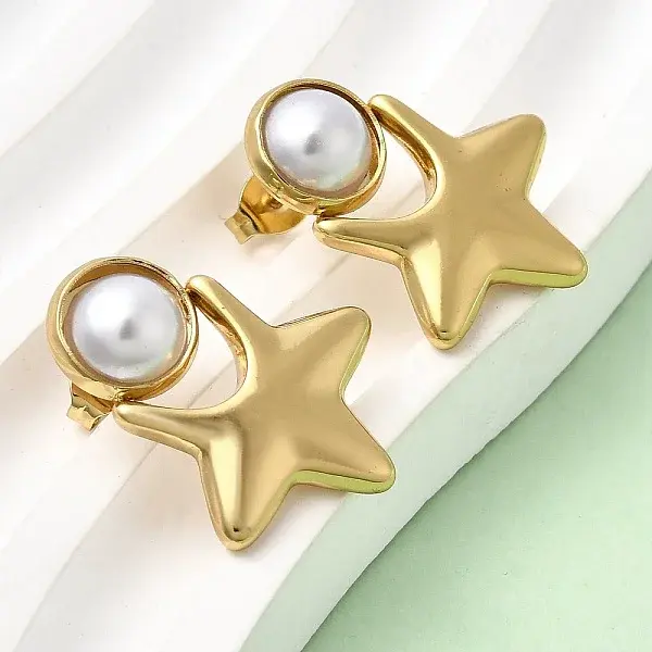 201 Stainless Steel ABS Plastic Pearl Stud Earrings