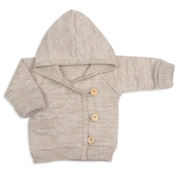 Baby Nellys Rostoucí pletený svetřík s kapucí, zapínání knoflíčky - béžový vel.50/56