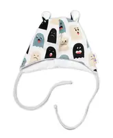 Baby Nellys Kojenecká čepička s oušky na zavazování - Příšerky, bílá/mátová vel.  68/74