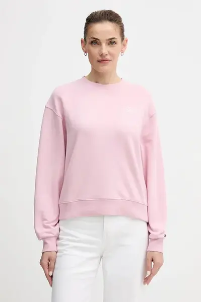 Mikina Tommy Hilfiger dámská, růžová barva, s aplikací, WW0WW49418