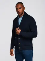Ombre Men's cotton cardigan sweater with shawl collar - navy blue