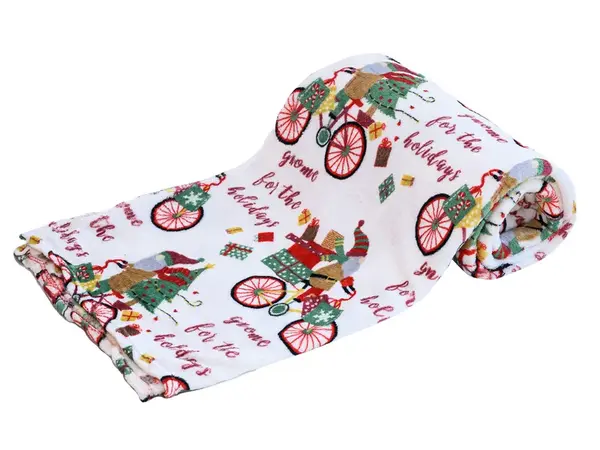 Bílá vánoční mikroplyšová deka SANTA NA KOLE, 180x200 cm