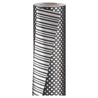 Oboustranný dárkový balicí papír, šířka 70cm, délka 50m, černý, motiv pruhy/tečky