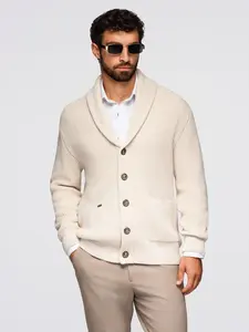 Ombre Men's cotton cardigan sweater with shawl collar - beige