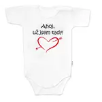 Baby Nellys Body krátký rukáv Ahoj už jsem tady!,  bílé vel.  62