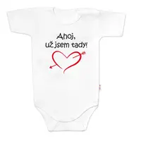 Baby Nellys Body krátký rukáv Ahoj už jsem tady!,  bílé vel.  62