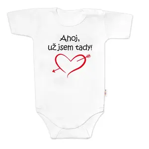 Baby Nellys Body krátký rukáv Ahoj už jsem tady!,  bílé vel.  62
