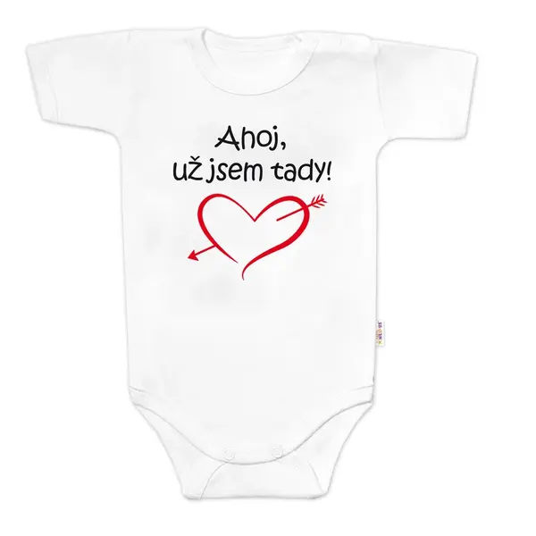 Baby Nellys Body krátký rukáv Ahoj už jsem tady!,  bílé vel.  62