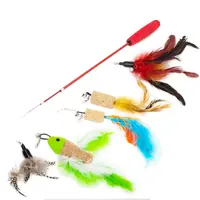 Akinu hračka pro kočky udice s pírky set barevný s korkem 90 cm