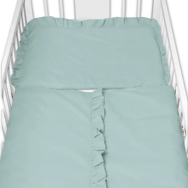 Baby Nellys 2-dílné bavlněné povlečení s volánkem SOFT,  mint, vavřínová