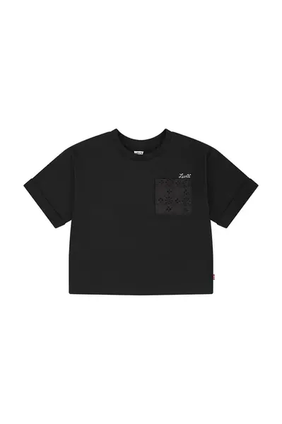Dětské tričko Levi's ROLL CUFF MEET AND GREET T černá barva, 4EM166