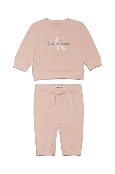 Dětská tepláková souprava Calvin Klein Jeans béžová barva, IN0IN00017