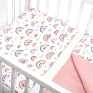 Baby Nellys Bavlněné povlečení do postýlky 2D, Duha, pastelová s potiskem/pudrová