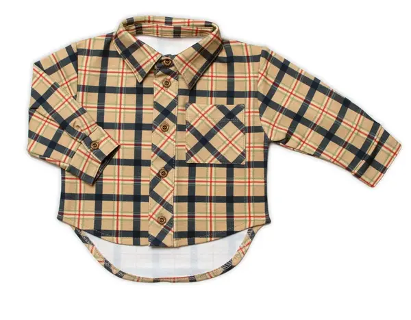 mrofi Dětská košile dl. rukáv s prodlouženým zadním dílem, Kuba - béžová, vel. 80