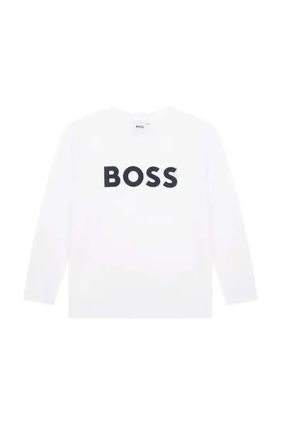 Dětské bavlněné tričko s dlouhým rukávem BOSS
