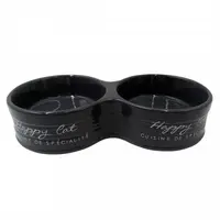Duvo+ Keramická dvojmiska pro kočky HAPPY CAT - antracit 26x13x5,5cm 300ml