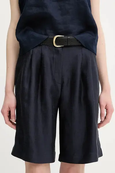 Šortky s příměsí lnu La Petite Française SAVOUREUX béžová barva, high waist, SAVOUREUX