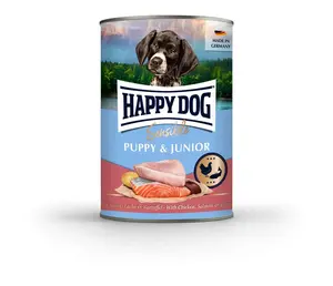 Happy Dog Supreme Sensible Puppy & Junior konzerv - kuřecí, losos a brambory 200 g