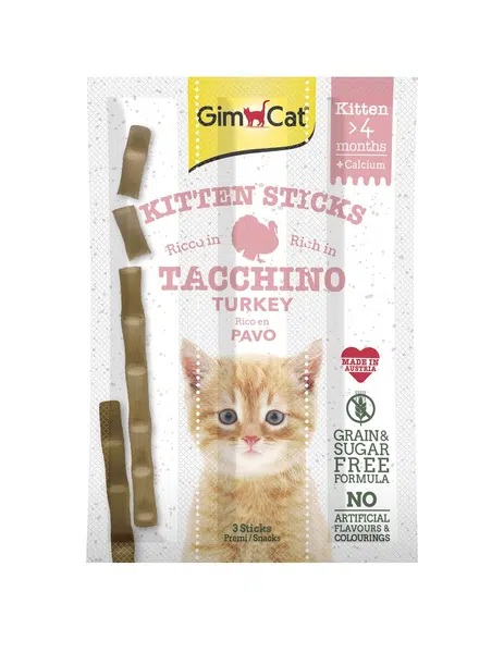 GimCat Kitten Sticks moriak a vápnik 3 ks