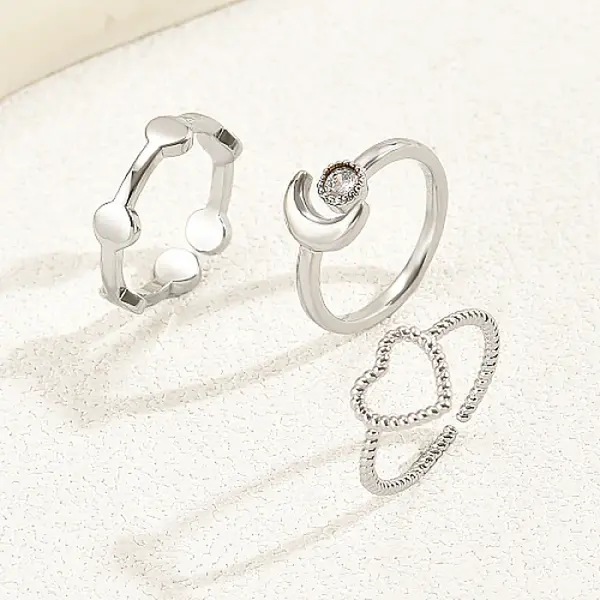 3Pcs 3 Style Cubic Zirconia Solitaire Rings
