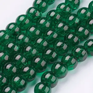 1Strand Dark Green Transparent Crackle Glass Round Beads Strands
