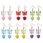 6Pairs Butterfly with Heart Acrylic Dangle Earrings