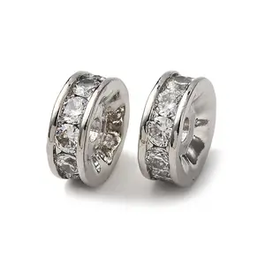 Brass Micro Pave Cubic Zirconia Beads