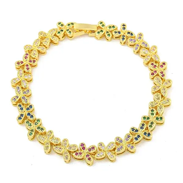 Rack Plating Brass Pave Cubic Zirconia Butterfly Link Bracelets for Women