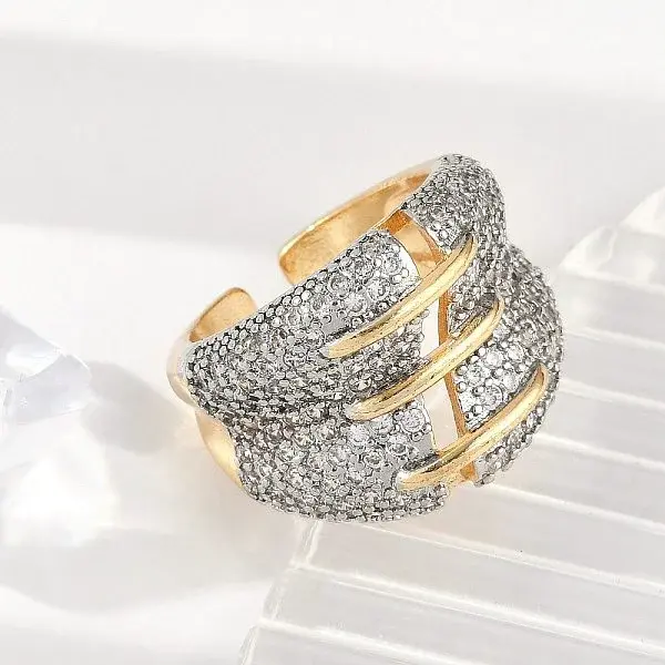 Brass Micro Pave Clear Cubic Zirconia Cuff Rings for Women Men