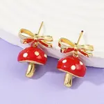 Mushroom with Bowknot Brass Enamel Dangle Stud Earrings