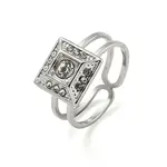 304 Stainless Steel Rhinestone Square Finger Rings for Women Men