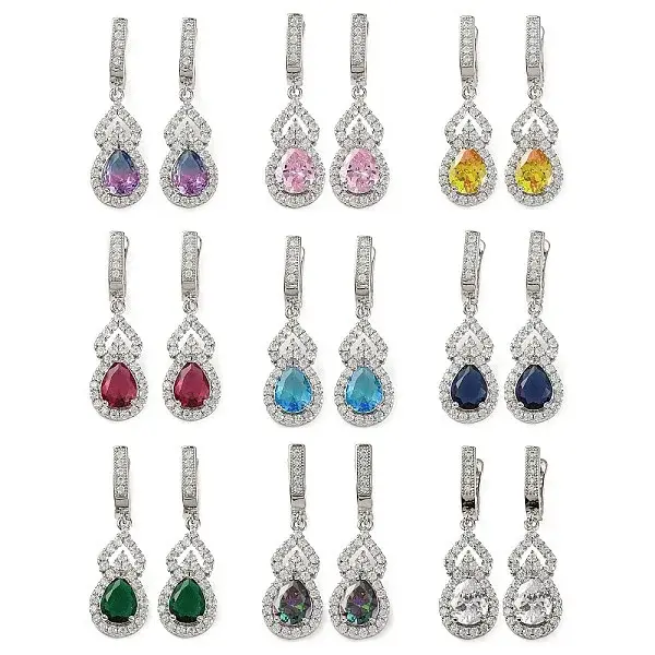 Gourd Rack Plating Brass Micro Pave Cubic Zirconia Hoop Earrings