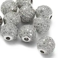 CZ Brass Micro Pave Grade AAA Clear Color Cubic Zirconia Round Beads