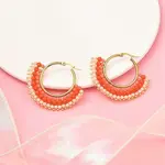 304 Stainless Steel & Bohemian Beaded Fan Hoop Earrings for Women
