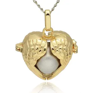 Golden Tone Brass Hollow Heart Cage Pendants