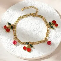 304 Stainless Steel Enamel Cherry Charm Bracelets